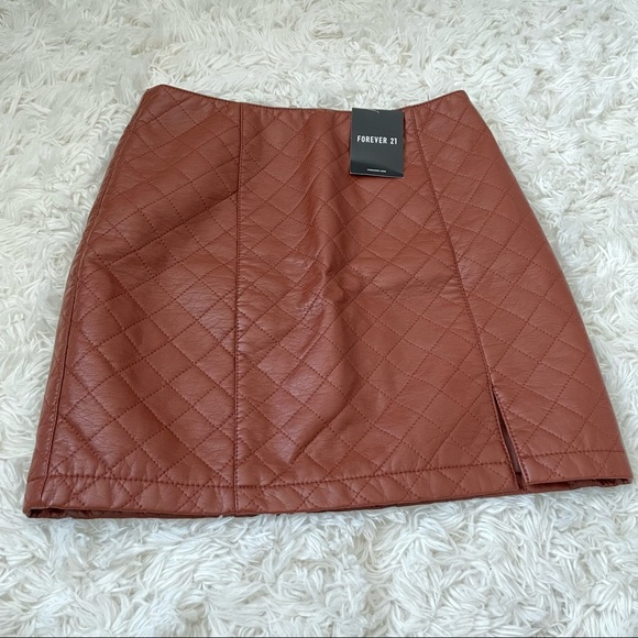 3/$45 Forever21 Quilted Brown Leather Skirt - Picture 2 of 6